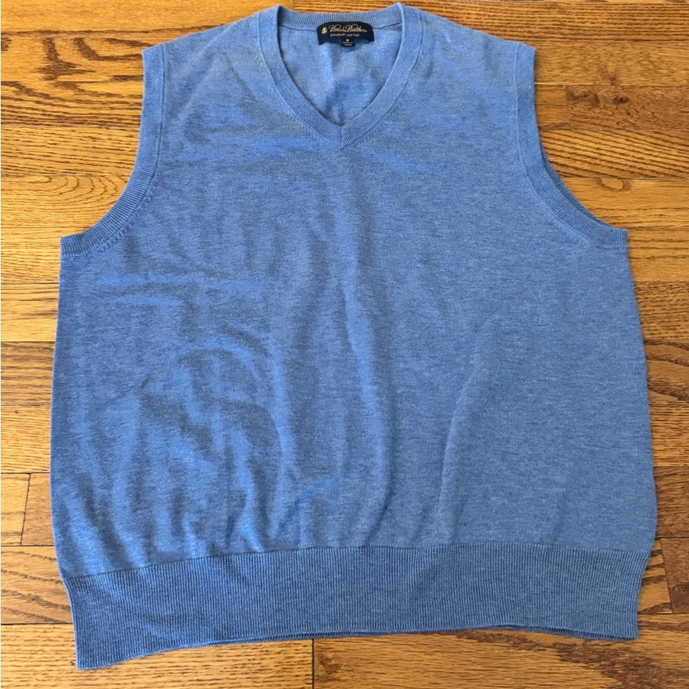 Brooks Brothers men’s size medium supima cotton blue v neck sweater vest - Picture 1 of 11